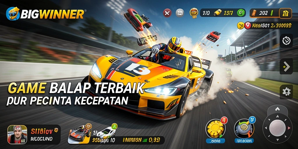 Screenshot gameplay BIGWINNER dengan balapan penuh aksi.