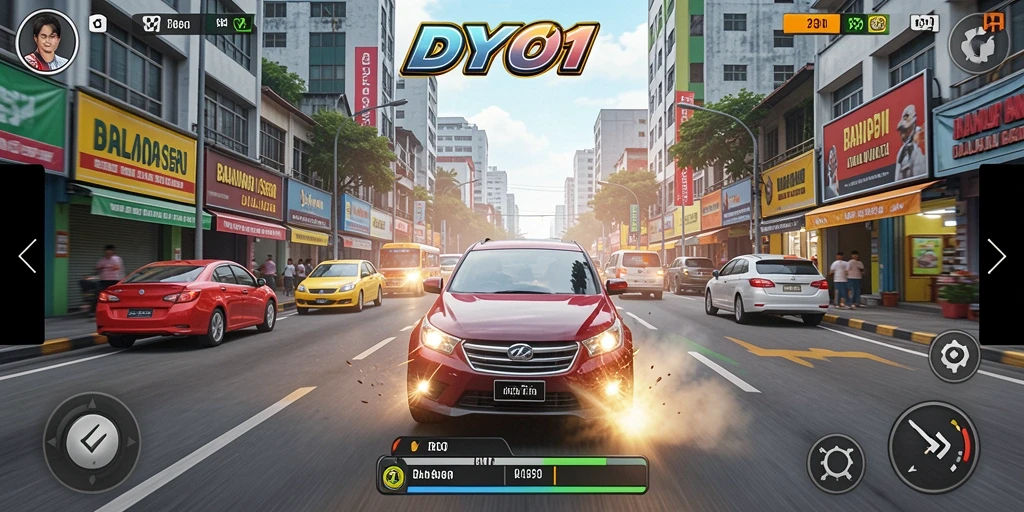 Tampilan gameplay seru DYO1 dengan mobil balap terupdate.