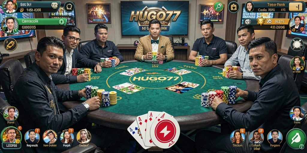 Tampilan gameplay HUGO77 yang menarik dengan sesi Poker yang menegangkan.