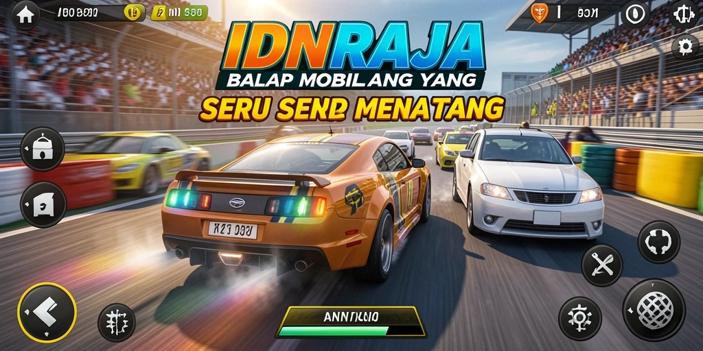 Gameplay balap mobil seru di IDNRAJA, penuh aksi dan kecepatan.