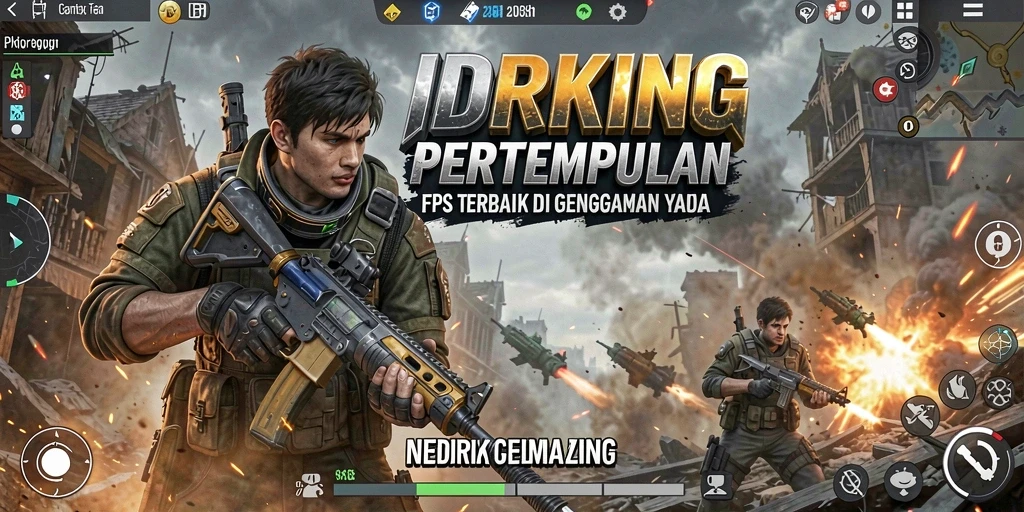 Screenshot utama IDRKING menampilkan aksi pertempuran FPS yang mendebarkan.