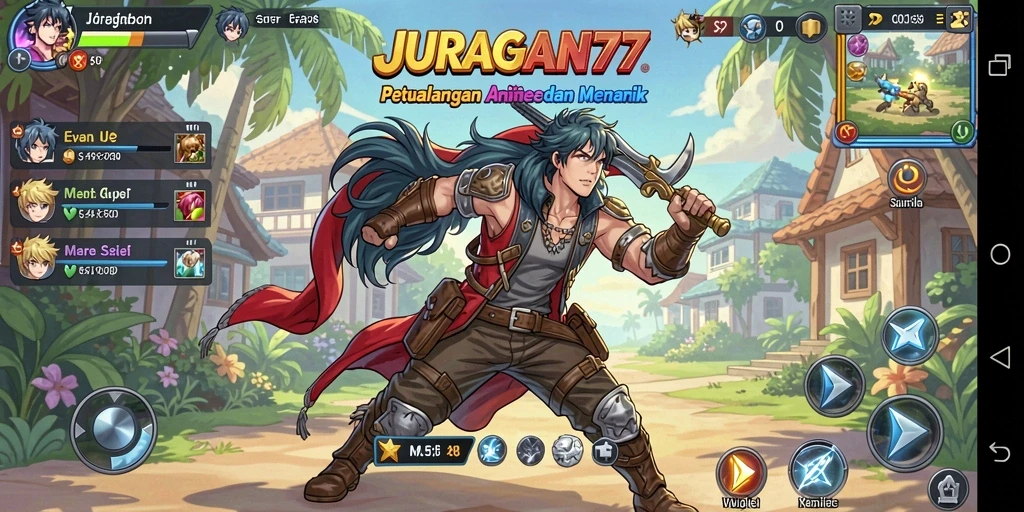 Screenshot utama JURAGAN77 menampilkan gameplay anime yang menarik.