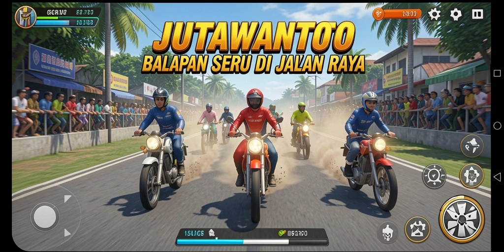 Tangkapan layar utama gameplay JUTAWANTOTO yang menampilkan balapan yang menegangkan.