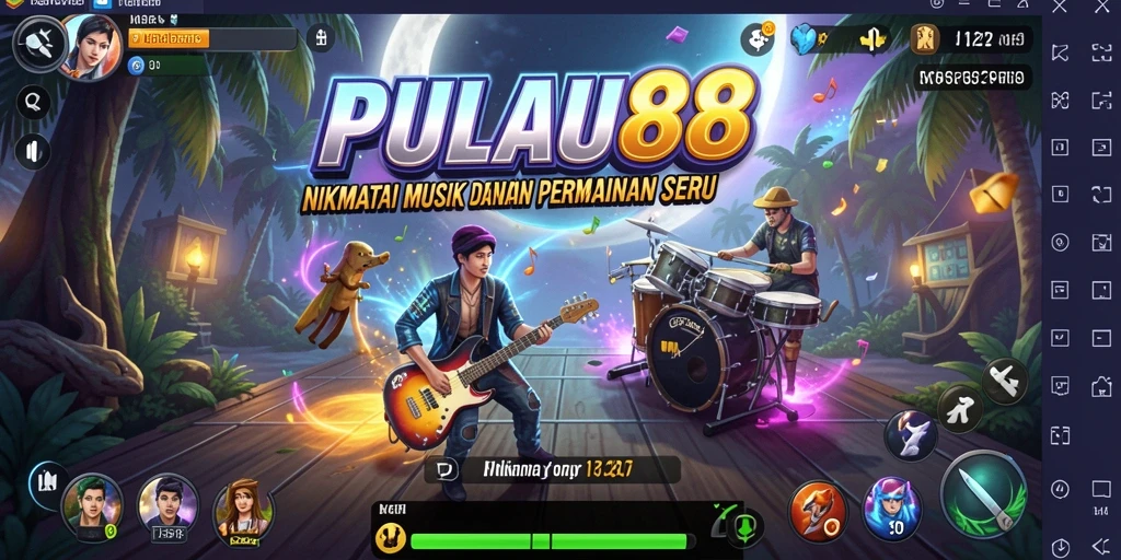 Screenshot gameplay PULAU88 menunjukkan aksi seru dengan musik.