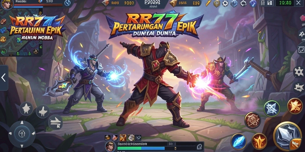 Screenshot gameplay RR777 menampilkan pertempuran seru antar karakter MOBA.